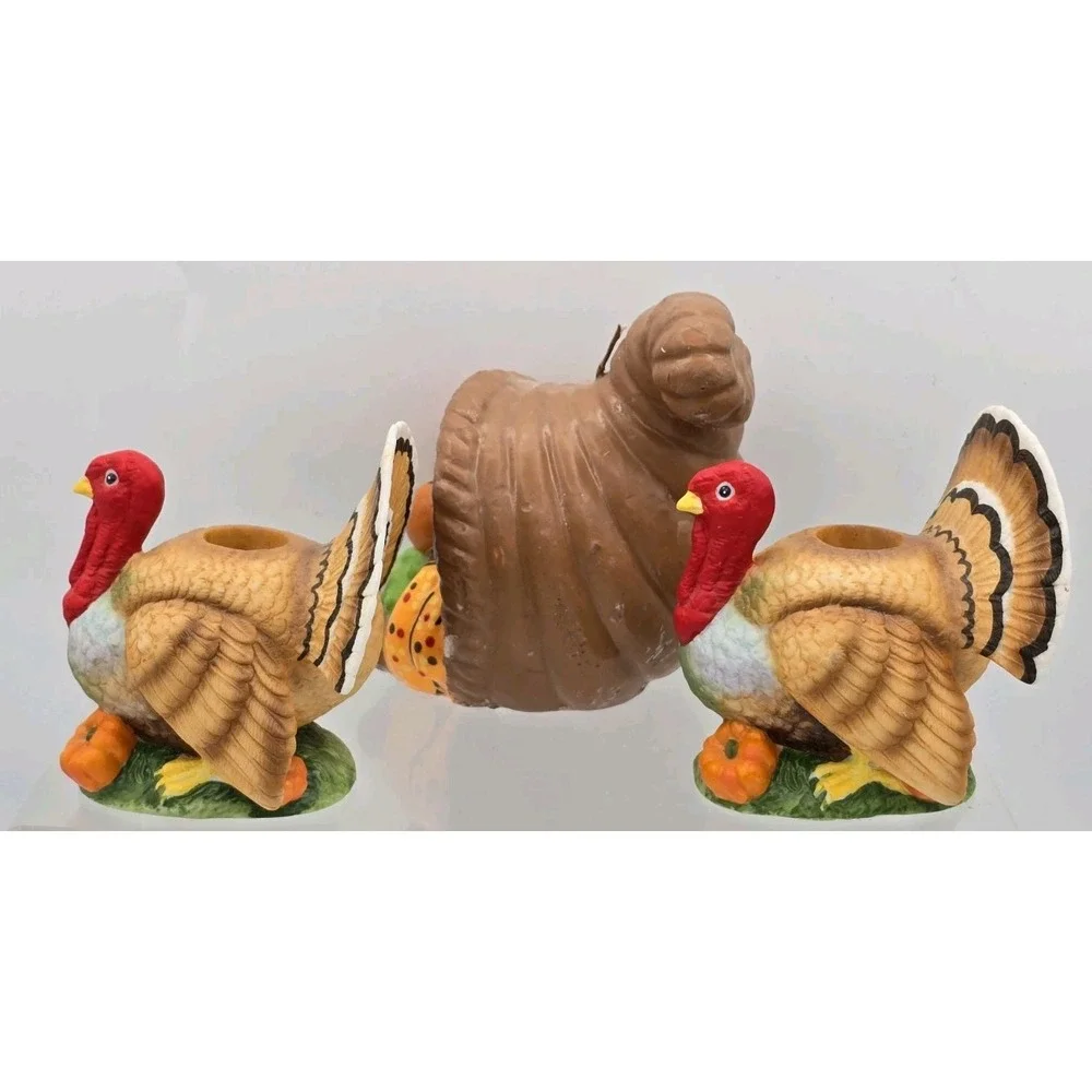 3 Lot VTG Cornucopia Thanksgiving Candle 4